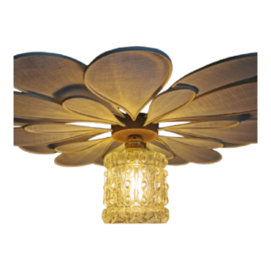Suspension fleur à pétales, lin blanc, rotin et globe vintage - Lampes et veilleuses neuf - photo_2