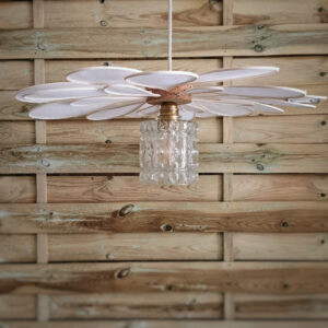 Suspension fleur à pétales, lin blanc, rotin et globe vintage - Lampes et veilleuses neuf - photo_4