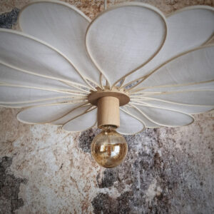 Suspension Fleur 18 pétales en rotin et lin blanc - Lampes et veilleuses neuf - photo_4