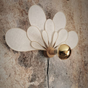 Applique, déco murale fleur 11 pétales en rotin et lin blanc - Modèle Art Déco - Teinte au choix - Lampes et veilleuses neuf - photo_1