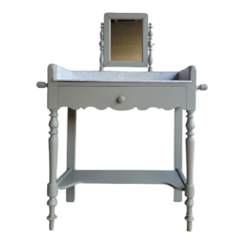 Coiffeuse ancienne en bois avec plateau en marbre et miroir - Coiffeuses vintage vintage - photo_2