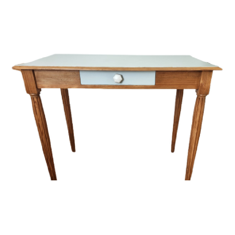 Petit Bureau Bois Bleu, Pieds Rainurés - Bureaux vintage vintage - photo_2