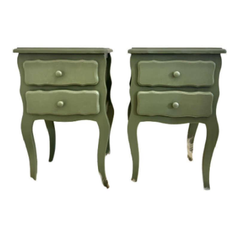 Paire de chevets bois relookés kaki - Coup de coeur vintage - photo_2